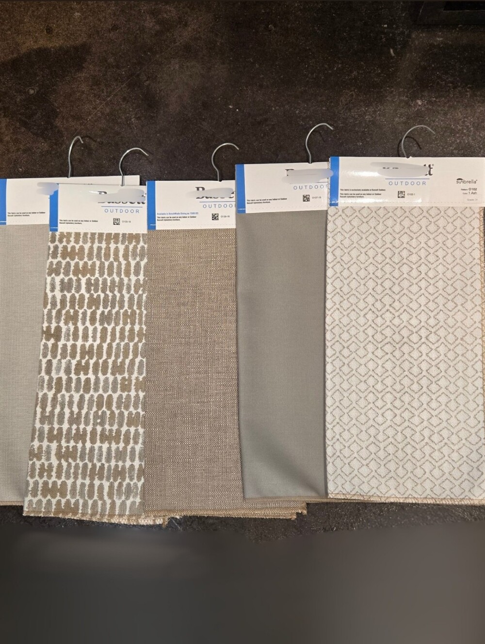 5 Designer Sunbrella fabric Samples, Matching Colors, Patterns 19.5x17.5